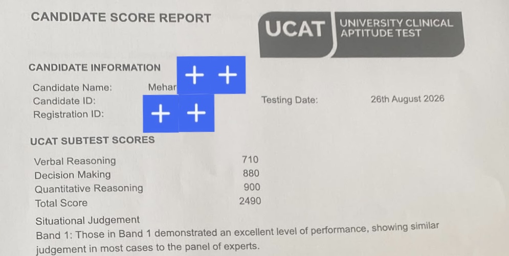 Mehar - 2-week Score Booster's UCAT score